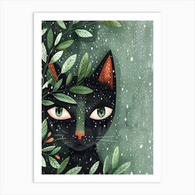 Black Cat In The Snow Art Print