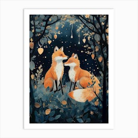 Foxes In The Forest 3 Art Print