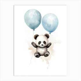 Baby Panda Flying With Ballons, Watercolour Nursery Art 2 Art Print