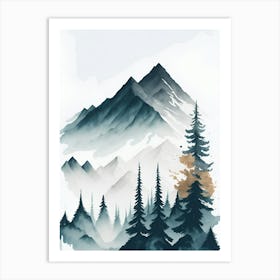 Mountain And Forest In Minimalist Watercolor Vertical Composition 86 Art Print