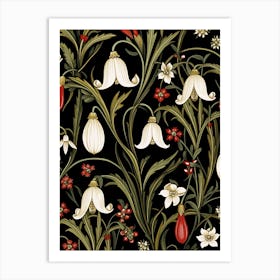 Snowdrop 3 William Morris Style Winter Florals Art Print