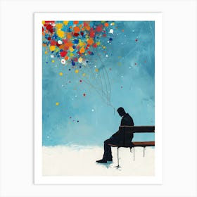 Man Sitting On A Bench, Minimalism 1 Art Print