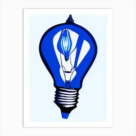 Lightbulb Symbol Blue And White Line Drawing Art Print