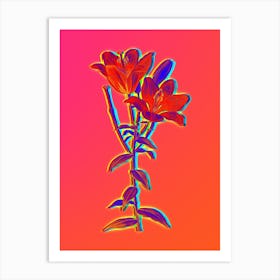 Neon Orange Bulbous Lily Botanical in Hot Pink and Electric Blue n.0417 Art Print