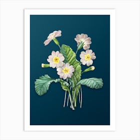 Vintage Grandiflora Botanical Art on Teal Blue n.0628 Art Print