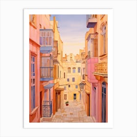 Valletta Malta 2 Vintage Pink Travel Illustration Art Print