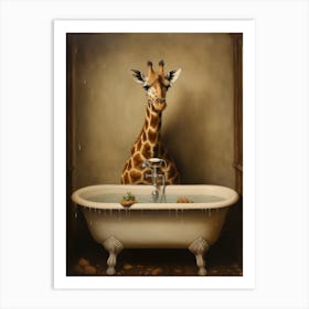 Giraffe In Bathroom 3 Art Print