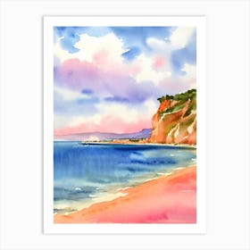 Plage De La Grande Motte, Languedoc Roussillon, France Pink Watercolour Art Print