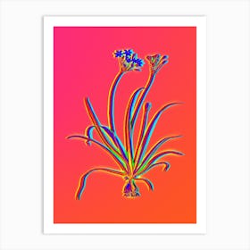 Neon Allium Fragrans Botanical in Hot Pink and Electric Blue n.0257 Art Print