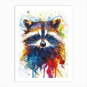 Raccoon Colourful Watercolour 1 Art Print