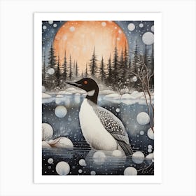 Winter Bird Painting Common Loon 3 Art Print