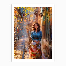 Chinese Girl walking through the street Art Print