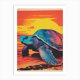 Sea Turtle On The Beach Risograph Inspired  1 Art Print