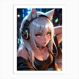 Anime Girl With Headphones 1 Art Print