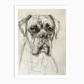 Mastiff Dog Sepia Charcoal Line Art Print