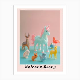 Toy Unicorn With Toy Woodland Friends Pastel Poster Art Print