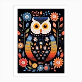 Folk Bird Illustration Snowy Owl 4 Art Print