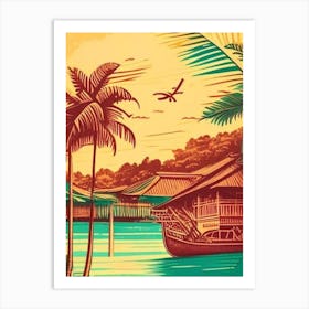 Chumphon Thailand Vintage Sketch Tropical Destination Art Print