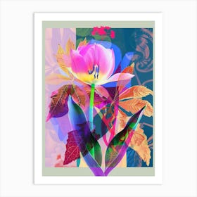 Tulip 4 Neon Flower Collage Art Print