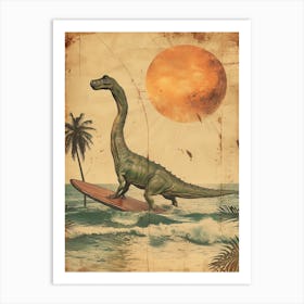 Vintage Brontosaurus Dinosaur On A Surf Board    3 Art Print