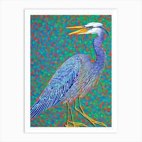 Great Blue Heron 2 Yayoi Kusama Style Illustration Bird Art Print
