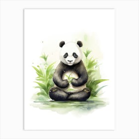 Panda Art Practicing Yoga Watercolour 1 Art Print