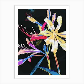 Neon Flowers On Black Agapanthus 1 Art Print