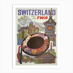 Fly Twa Switzerland Poster David Klein 1960s Art Print