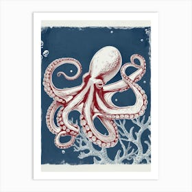 Octopus Deep In The Ocean Linocut Inspired 1 Art Print