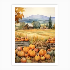 Pumpkin Farm, Watercolour 1 Art Print