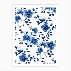 Blue And White Floral Pattern 9 Art Print