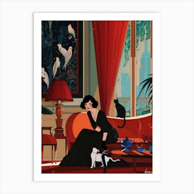 Lady And Her Cat Art Print