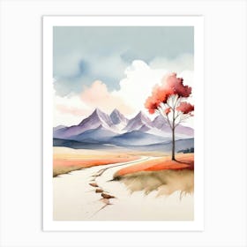 Tranquil Mountains In Minimalist Watercolor Vertical Composition 35 Art Print