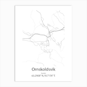 Ornskoldsvik,Sweden Minimalist Map Art Print