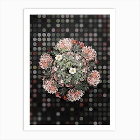 Vintage Musk Rose Flower Wreath on Dot Bokeh Pattern Art Print