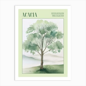 Acacia Tree Atmospheric Watercolour Painting 1 Poster Art Print