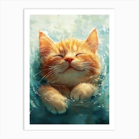 Happy Orange Cat Floating on Water Art Print