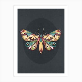 Floral Doodle Butterfly on black Art Print