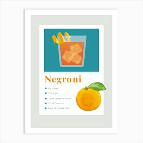 Negroni Recipe Art Print