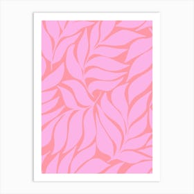 Wavy Tropical Leaves Soft Pink on Coral Art Print