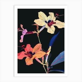 Neon Flowers On Black Impatiens 2 Art Print