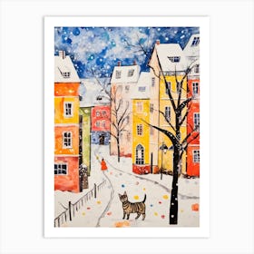 Cat In The Streets Of Vienna   Austria With Snow 1 Art Print