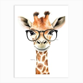 Smart Baby Giraffe Wearing Glasses Watercolour Illustration 2 Art Print