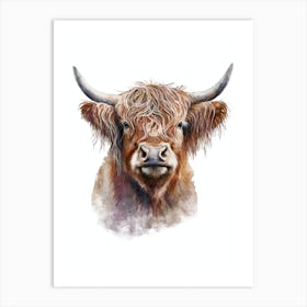 Highland Cow Watercolor Painting Portrait Art Print