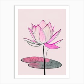 Blooming Lotus Flower In Pond Minimal Line Drawing 1 Art Print