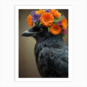 Crow With Flowers 2 Art Print