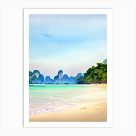 Railay Beach, Krabi, Thailand Watercolour Art Print