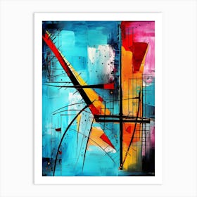 Ocean II, Avant Garde Modern Vibrant Abstract Painting with Blue Background Art Print