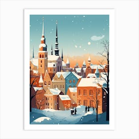 Winter Travel Night Illustration Tallinn Estonia 2 Art Print
