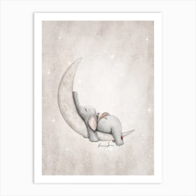 Sweet Dreams Elephant On The Moon Art Print